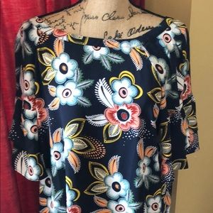 Loft • Medium Flutter Sleeve Scoop Neck Top Navy